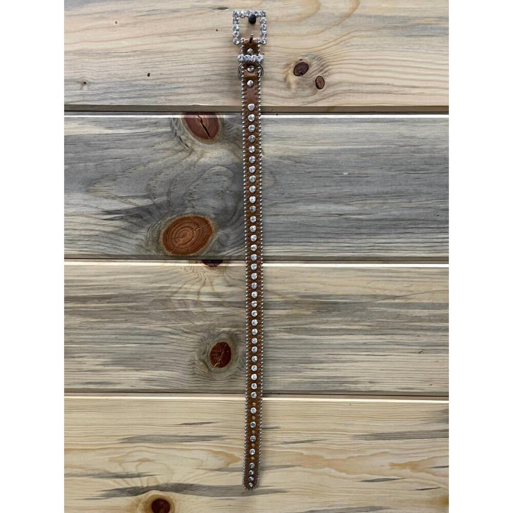 NEW RAVIANI leather and crystal dog collar in brown